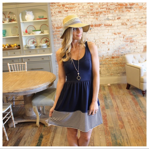 Infinity Raine Dresses & Skirts - ✨LAST✨Navy Racer Back Stripe Bottom Sundress